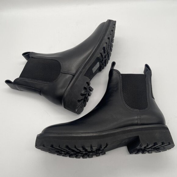 NEW Everlane Boots Womens Size 8 Black Leather Chelsea Lug Sole Ankle Pull On - Picture 9 of 14